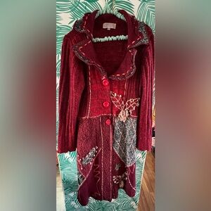 Pretty angel y2k cardigan duster jacket size L wine and so much detail